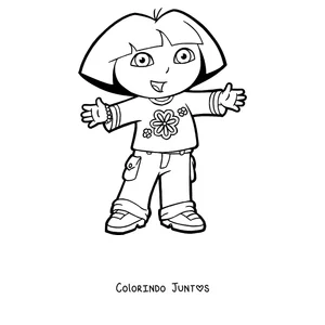 Desenho para colorir da Dora Aventureira acenando com os braços abertos