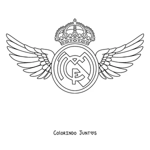 Desenho para colorir do escudo do Real Madrid com asas grandes dos lados