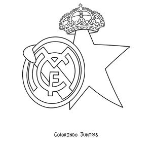 Desenho para colorir do escudo do Real Madrid ao lado de uma estrela