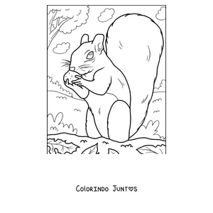 Desenho para colorir de um esquilo comendo uma noz