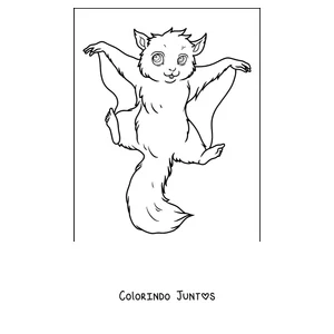 Desenho para colorir de um esquilo voador planando com as patas abertas