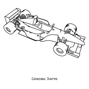 Desenho para colorir de um carro de Fórmula 1 acelerando ao sair de uma curva