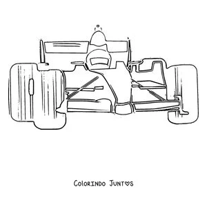 Desenho para colorir de um carro de Fórmula 1 visto de frente com o piloto