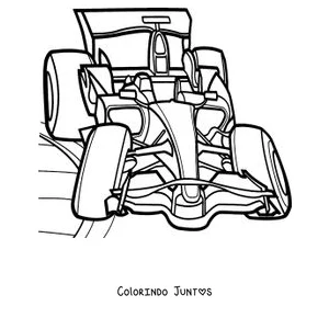 Desenho para colorir de um monoposto de Fórmula 1 aerodinâmico visto de frente