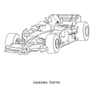 Desenho para colorir de um carro de Fórmula 1 visto de três quartos pela frente