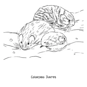 Desenho para colorir de uma família de lemingues na neve