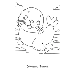 Desenho para colorir de um filhote de foca-da-gronelândia de pelo branco