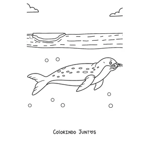Desenho para colorir de uma foca-leopardo nadando
