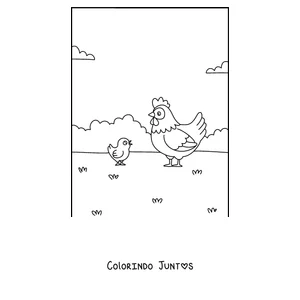 Desenho para colorir de uma mamae galinha com seu pintinho