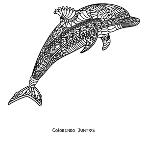 Desenho para colorir de um golfinho decorado com mandalas