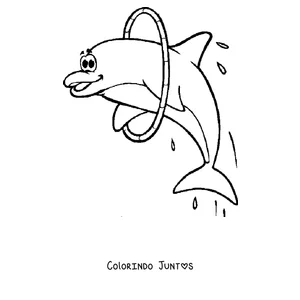 Desenho para colorir de um golfinho pulando por um arco