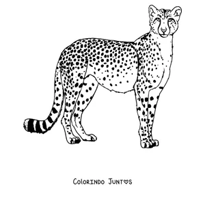 Desenho para colorir de um guepardo em pé mostrando as manchas