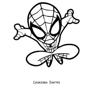 Desenho para colorir do Homem-Aranha em versão chibi pulando bem feliz