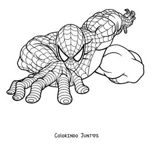 Desenho para colorir do Homem-Aranha escalando com o uniforme clássico