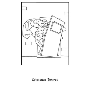 Desenho para colorir do Hulk arrancando uma porta de metal