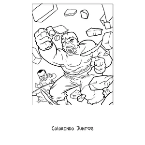 Desenho para colorir do Hulk atravessando uma parede