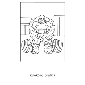 Desenho para colorir do Hulk levantando um haltere enorme