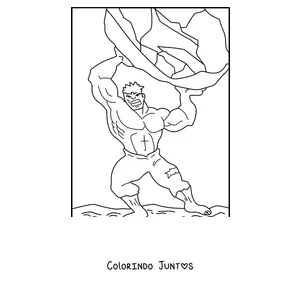 Desenho para colorir do Hulk levantando uma rocha gigante