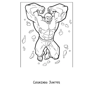 Desenho para colorir do Hulk pulando com os punhos erguidos