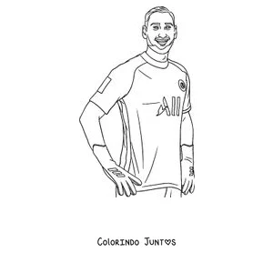 Desenho para colorir de um jogador do PSG sorrindo com as mãos na cintura