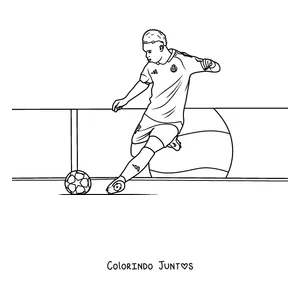 Desenho para colorir de um jogador do Real Madrid dominando a bola