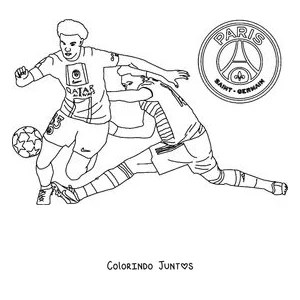 Desenho para colorir de dois jogadores do PSG disputando a bola na partida