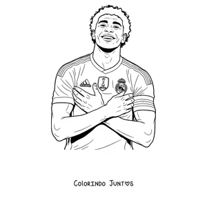 Desenho para colorir do Lamine Yamal comemorando com os braços cruzados sobre o peito