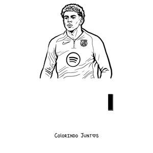 Desenho para colorir do Lamine Yamal em pé com os braços cruzados e a camisa do Barcelona