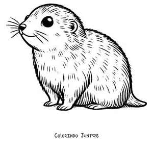 Desenho para colorir de um lemingue sentado de perfil com bigodes