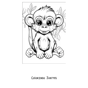 Desenho para colorir de um macaco bebê sentado entre as folhas