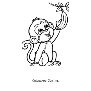 Desenho para colorir de um macaco sentado segurando uma banana