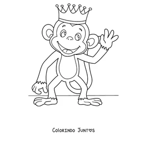 Desenho para colorir de um macaco com coroa de rei acenando