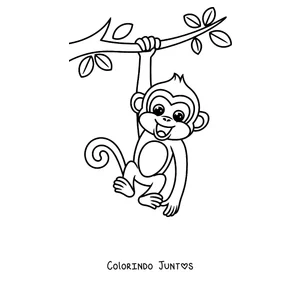 Desenho para colorir de um macaco pendurado num galho pelo rabo