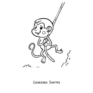 Desenho para colorir de um macaco se balançando num cipó