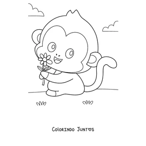Desenho para colorir de um macaquinho bebê segurando uma flor