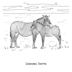 Desenho para colorir de uma mãe zebra com o filhote