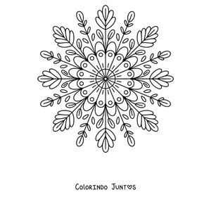 Desenho para colorir de uma mandala de outono em forma de estrela com folhas finas e galhinhos