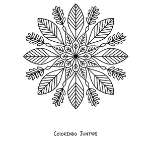 Desenho para colorir de uma mandala de outono com folhas alongadas que saem do centro