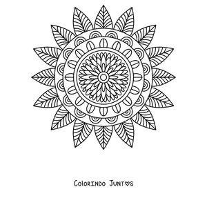 Desenho para colorir de uma mandala de outono em forma de girassol com pétalas pontudas