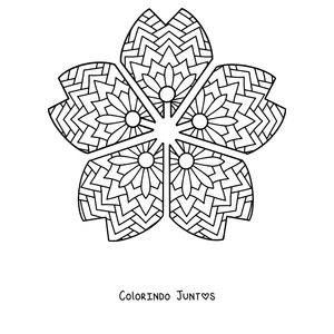 Desenho para colorir de uma mandala de primavera em forma de flor de cerejeira de cinco pétalas
