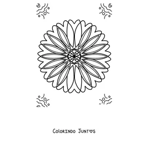 Desenho para colorir de uma mandala de primavera em forma de margarida de muitas pétalas