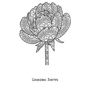 Desenho para colorir de uma mandala de primavera em forma de peônia cheia de pétalas com detalhes
