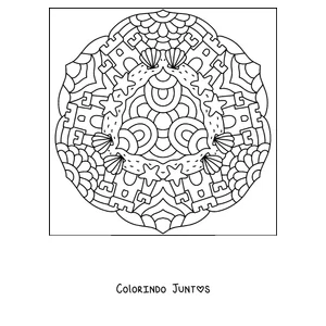 Desenho para colorir de uma mandala de verão com castelos de areia, conchas e estrelas-do-mar
