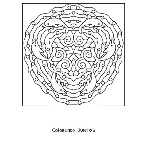 Desenho para colorir de uma mandala de verão com golfinhos saltando em círculo