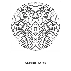 Desenho para colorir de uma mandala de verão com tartarugas marinhas e corais
