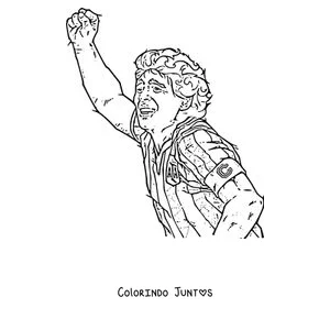 Desenho para colorir do Maradona comemorando um gol com o punho erguido