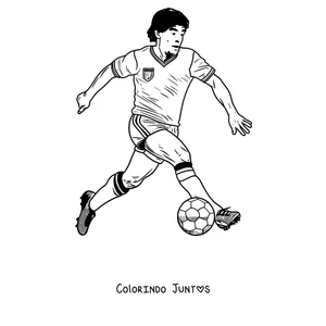 Desenho para colorir do Maradona driblando com a bola