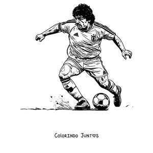 Desenho para colorir do Maradona em ação dominando a bola