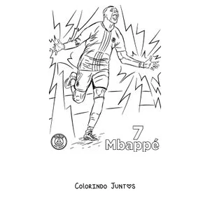 Desenho para colorir do Mbappé comemorando um gol com a camisa número 7 do PSG