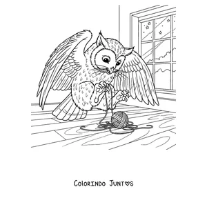 Desenho para colorir de um Meowl brincando com um novelo de lã